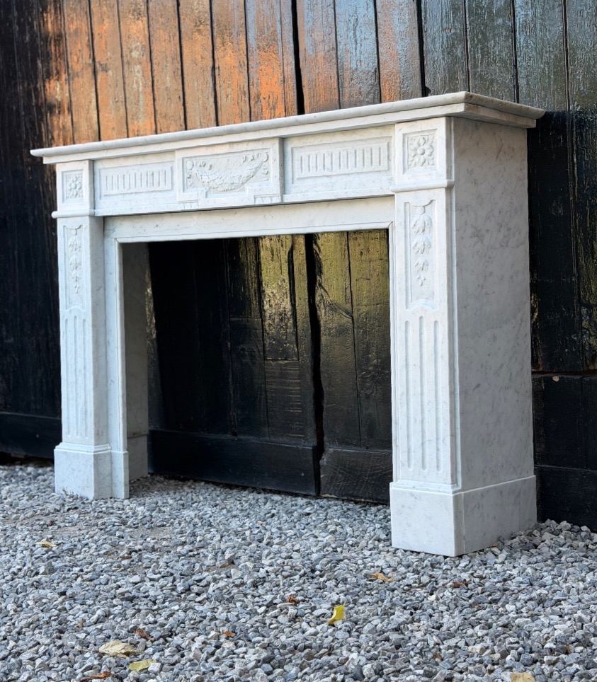 Louis XVI-style Fireplace In White Carrara Marble, Circa 1880-photo-7