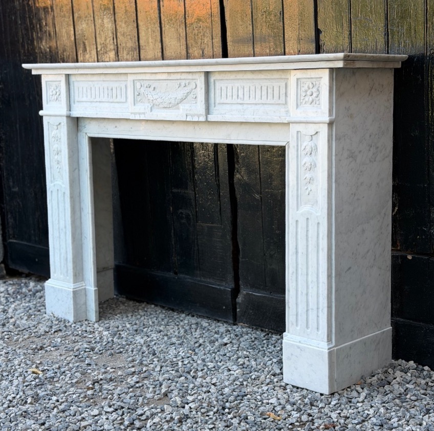 Louis XVI-style Fireplace In White Carrara Marble, Circa 1880