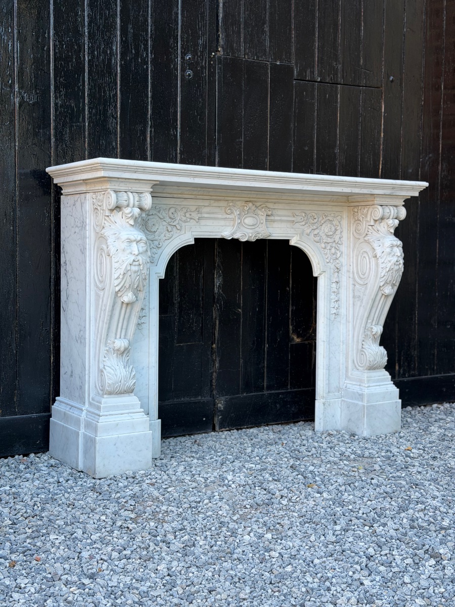 Cheminée Napoléon III en marbre de Carrare blanc statuaire, vers 1880-photo-2