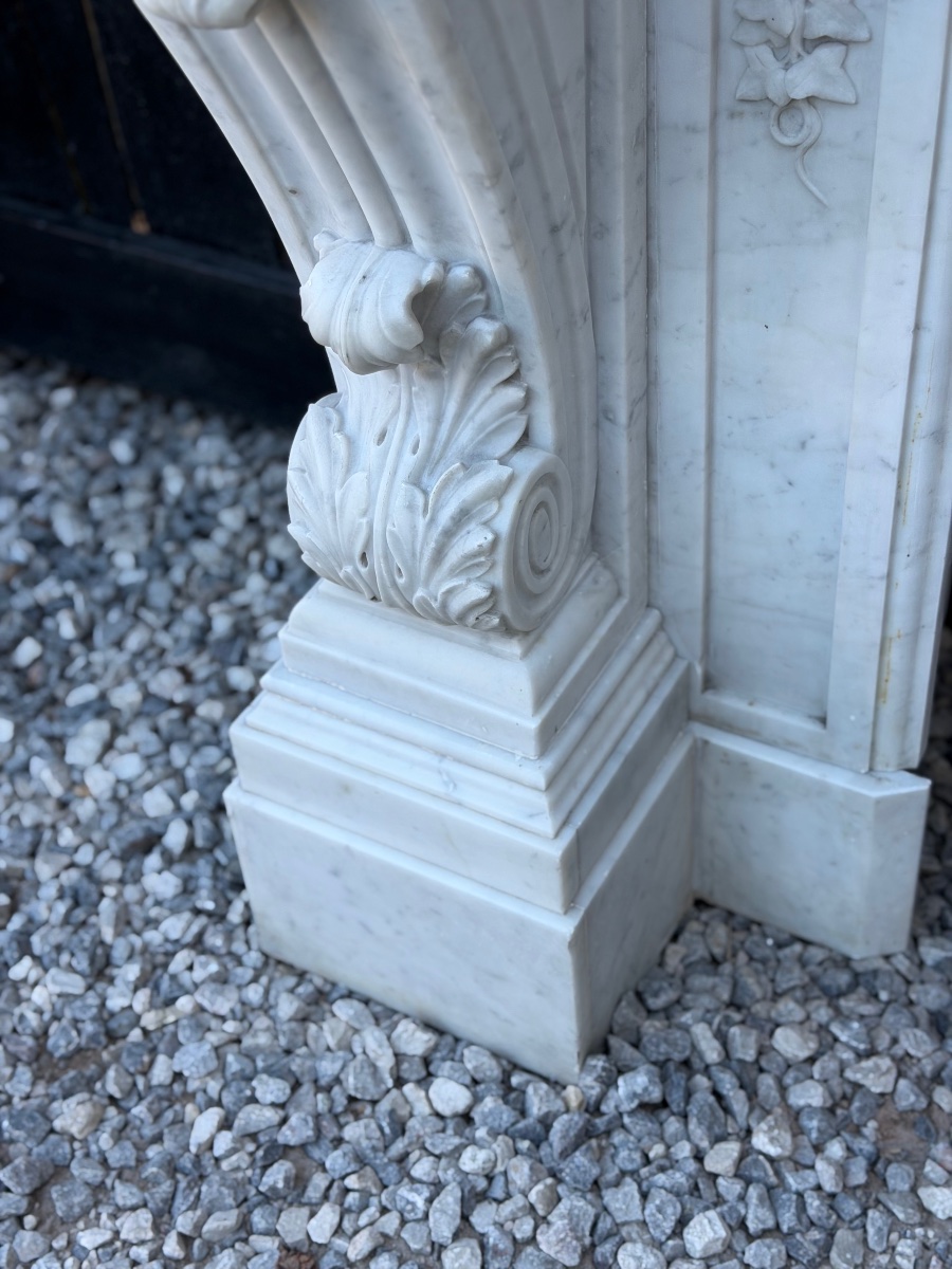 Cheminée Napoléon III en marbre de Carrare blanc statuaire, vers 1880-photo-1