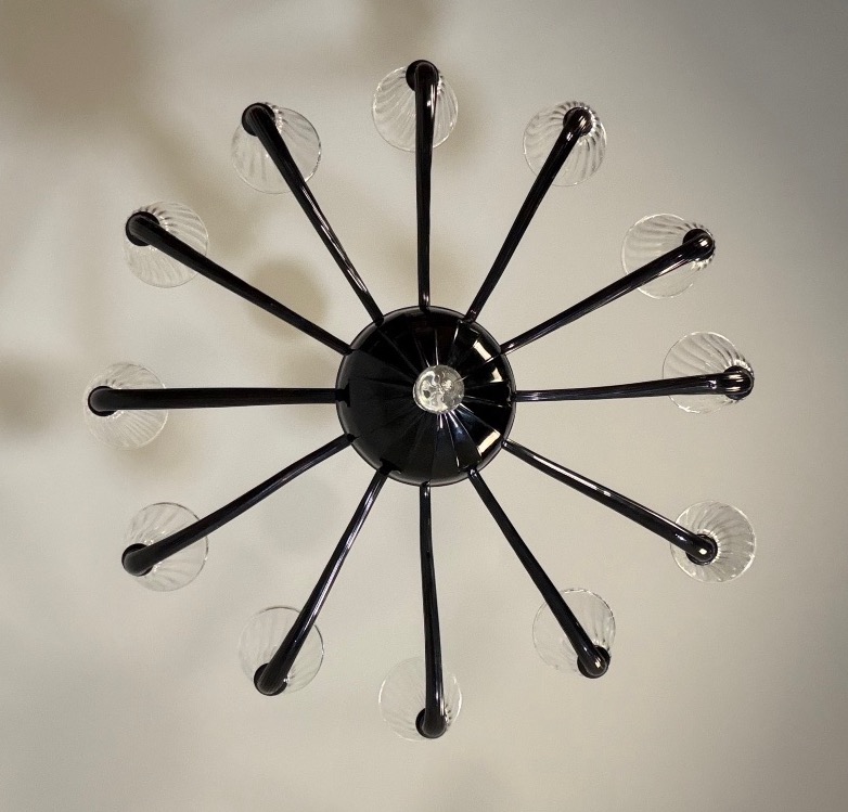 Venetian Murano Glass Chandelier In Black And Clear, 12 Light Arms, Circa 1990-photo-4