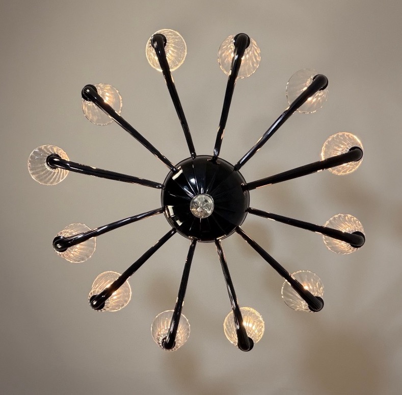 Venetian Murano Glass Chandelier In Black And Clear, 12 Light Arms, Circa 1990-photo-1