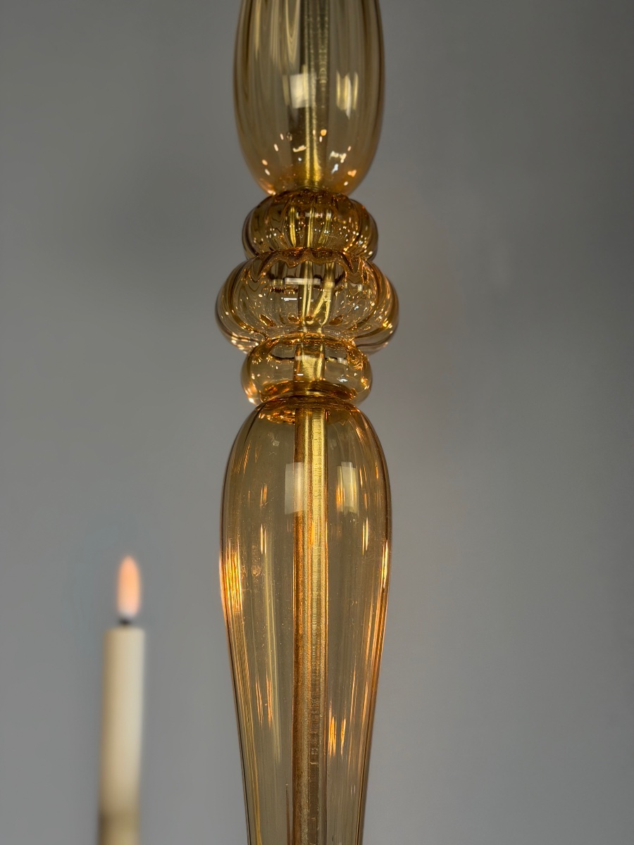 Lustre vénitien en verre de Murano mordoré par Venini vers 1920, 6 bras de lumière -photo-1