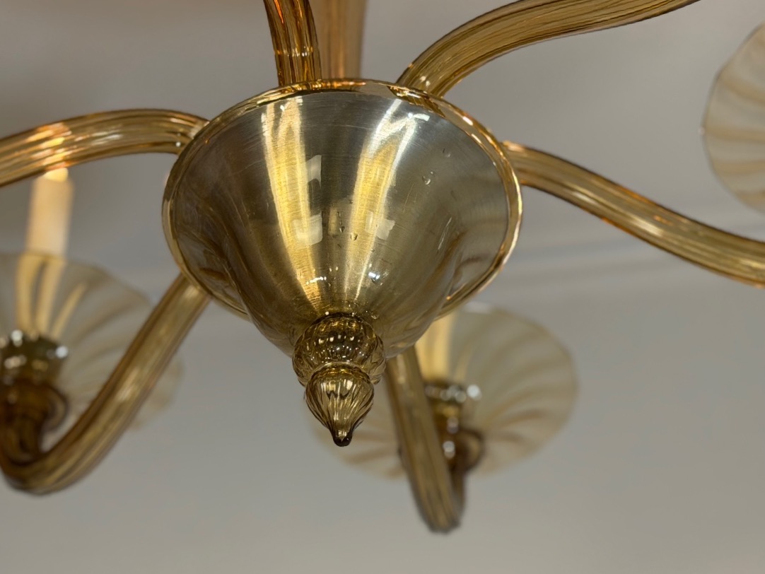 Lustre vénitien en verre de Murano mordoré par Venini vers 1920, 6 bras de lumière -photo-5