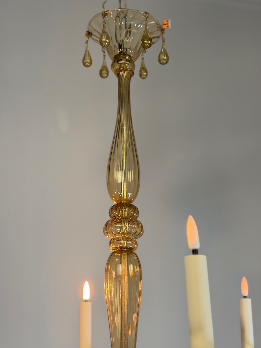 Lustre vénitien en verre de Murano mordoré par Venini vers 1920, 6 bras de lumière -photo-6