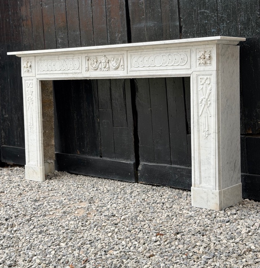  Louis XVI-style Fireplace Made Of Carrara Marble, 18th Century-photo-2