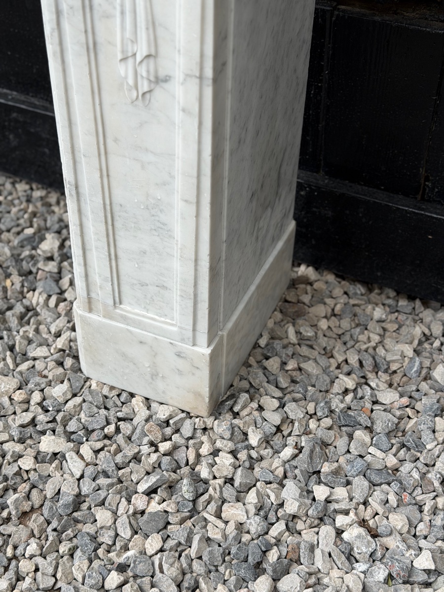  Louis XVI-style Fireplace Made Of Carrara Marble, 18th Century-photo-3