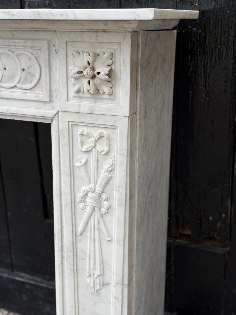  Louis XVI-style Fireplace Made Of Carrara Marble, 18th Century-photo-4
