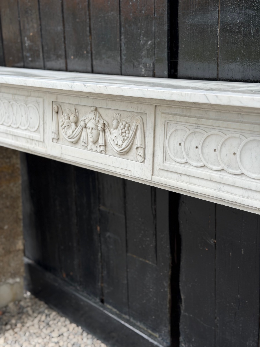  Louis XVI-style Fireplace Made Of Carrara Marble, 18th Century-photo-1