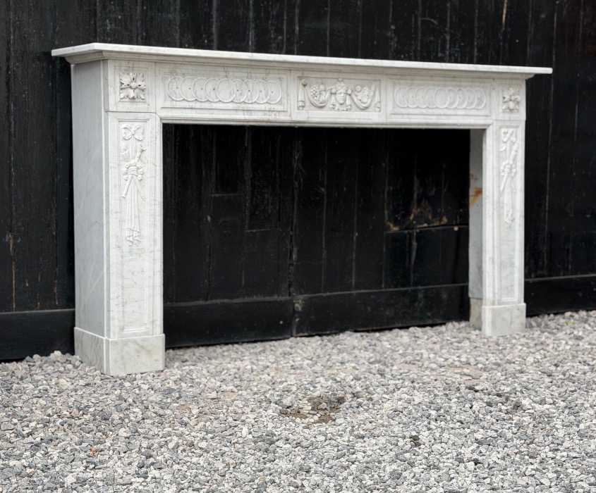  Louis XVI-style Fireplace Made Of Carrara Marble, 18th Century-photo-2