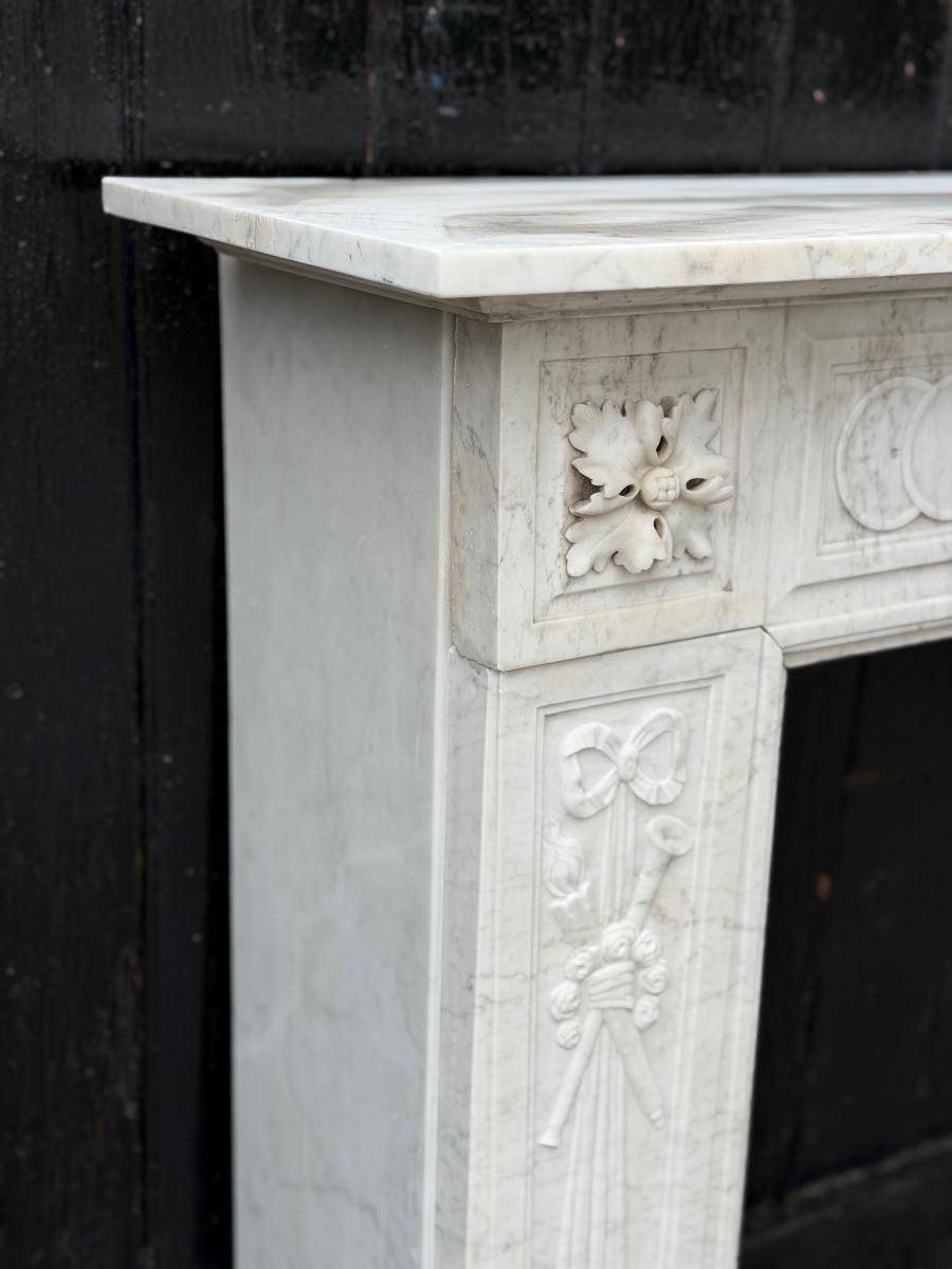  Louis XVI-style Fireplace Made Of Carrara Marble, 18th Century-photo-3