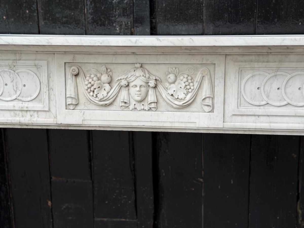  Louis XVI-style Fireplace Made Of Carrara Marble, 18th Century-photo-5