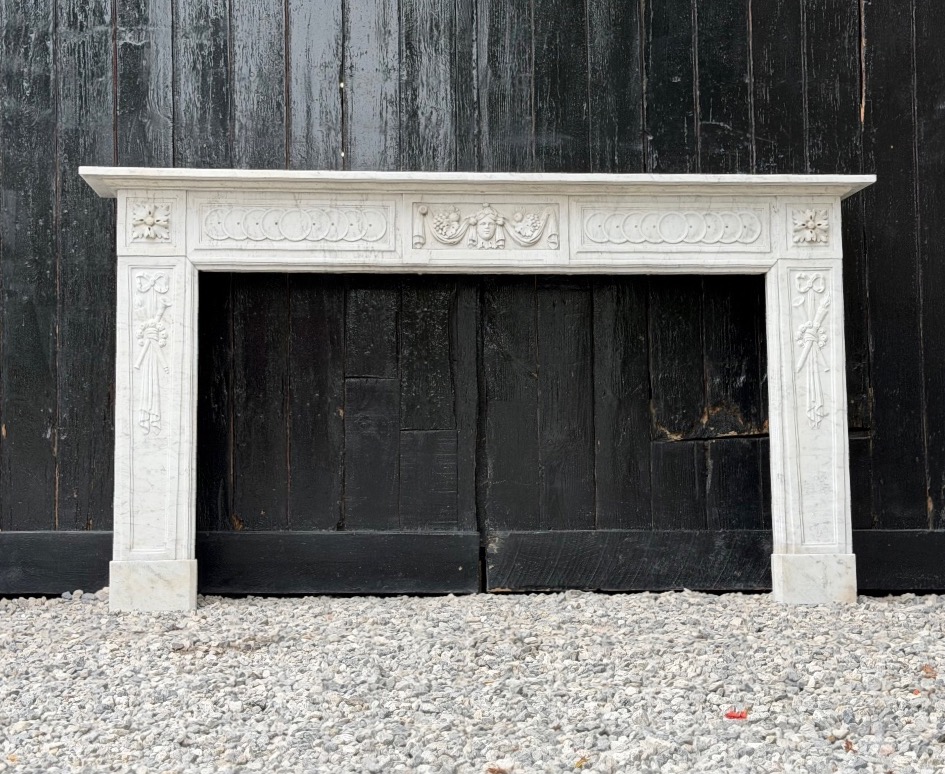  Louis XVI-style Fireplace Made Of Carrara Marble, 18th Century-photo-7