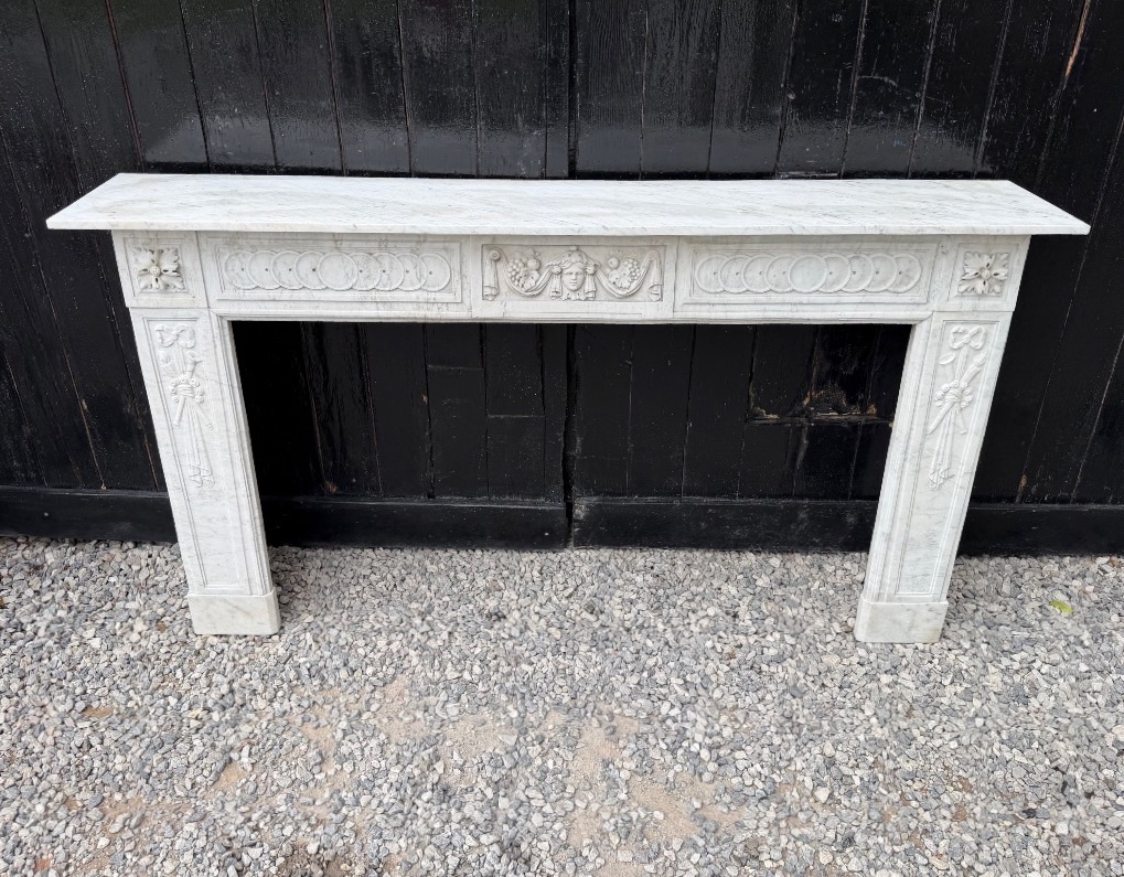  Louis XVI-style Fireplace Made Of Carrara Marble, 18th Century-photo-8