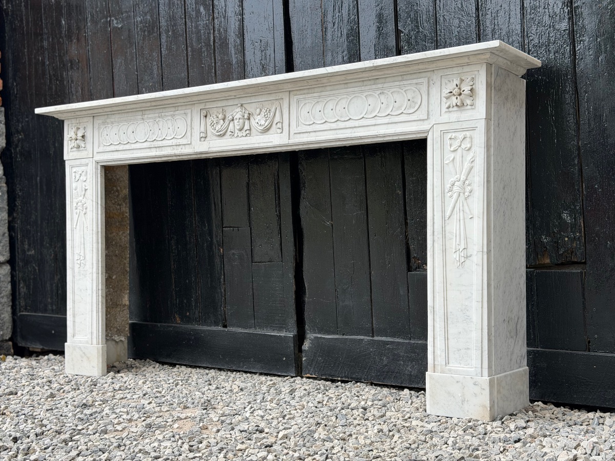 Louis XVI-style Fireplace Made Of Carrara Marble, 18th Century