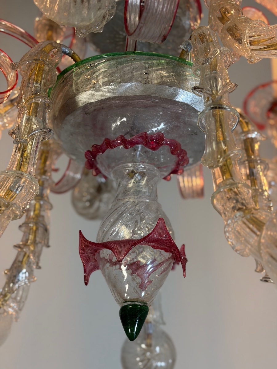 Rezzonico Venetian Chandelier Made Of Clear And Red Murano Glass, Circa 1900-photo-4