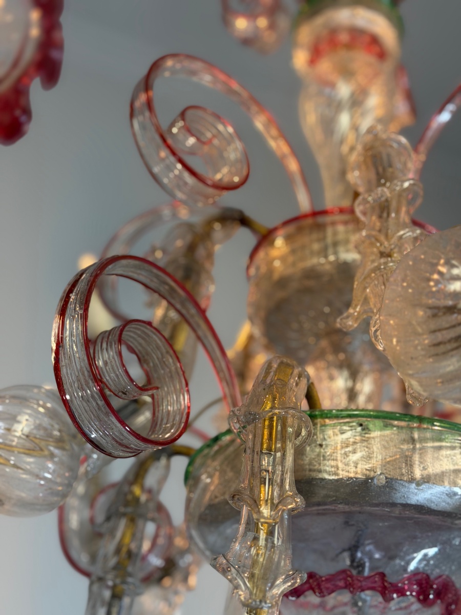Rezzonico Venetian Chandelier Made Of Clear And Red Murano Glass, Circa 1900-photo-3