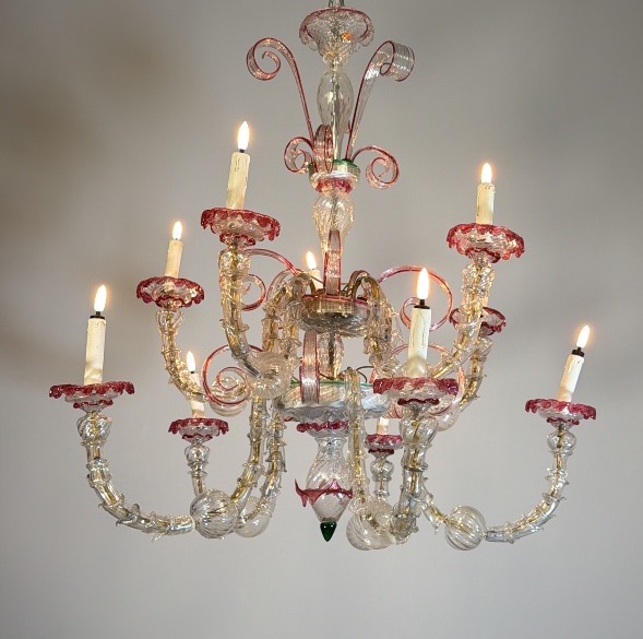 Rezzonico Venetian Chandelier Made Of Clear And Red Murano Glass, Circa 1900-photo-6