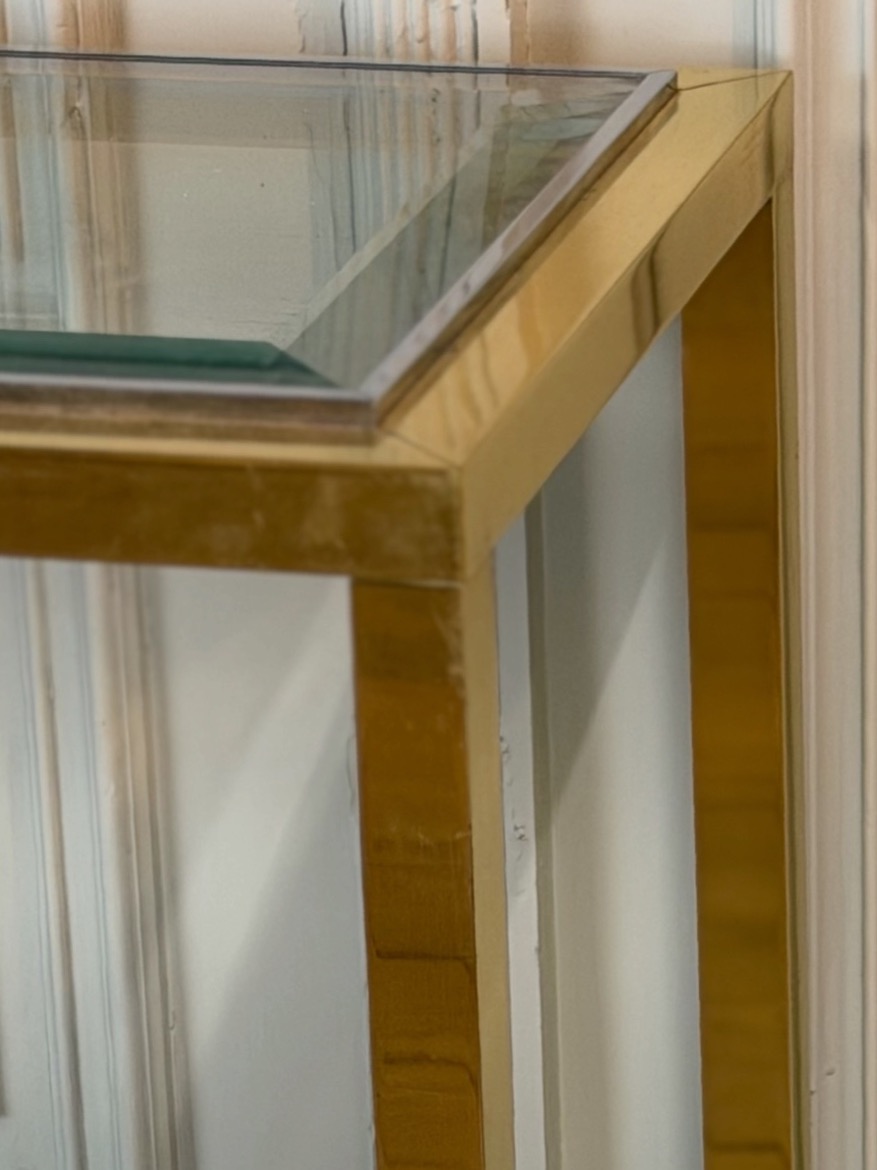 Gold- And Chrome-plated Metal Console Table With Beveled Glass, Circa 1980 -photo-4