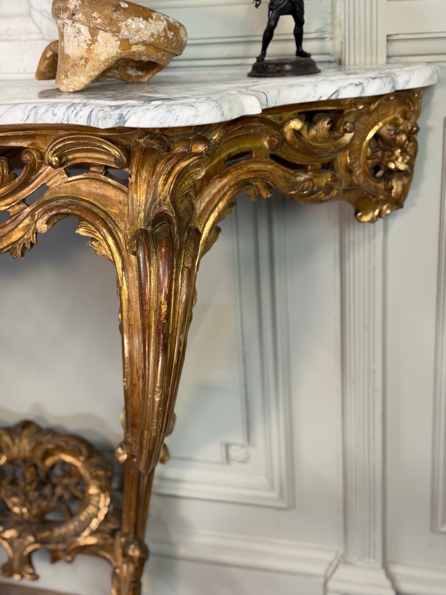 Louis XV-style Console Table In Carved And Gilded Wood, Circa 1880-photo-3