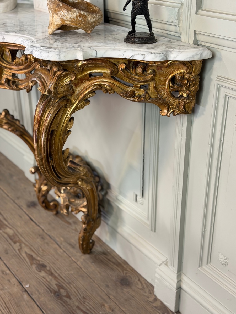 Louis XV-style Console Table In Carved And Gilded Wood, Circa 1880-photo-4