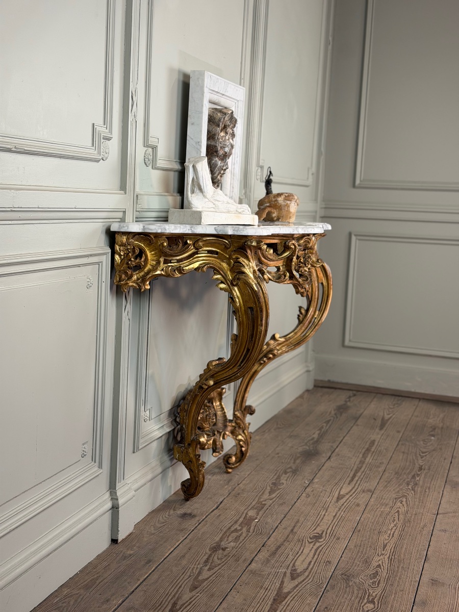 Louis XV-style Console Table In Carved And Gilded Wood, Circa 1880-photo-1