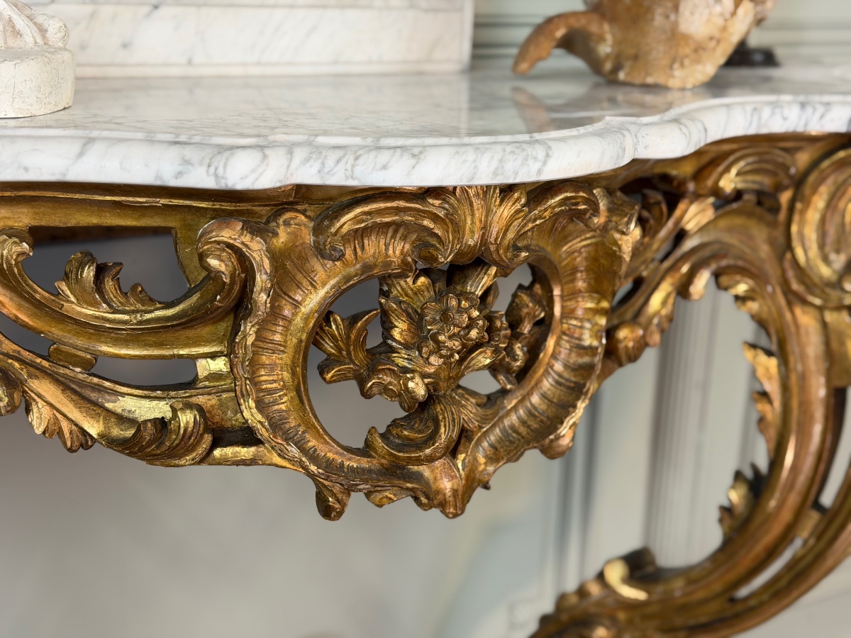 Louis XV-style Console Table In Carved And Gilded Wood, Circa 1880-photo-3