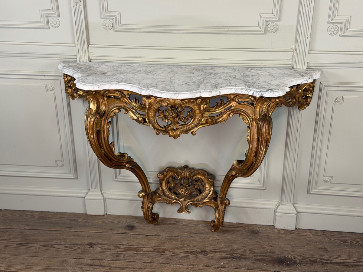 Louis XV-style Console Table In Carved And Gilded Wood, Circa 1880-photo-4