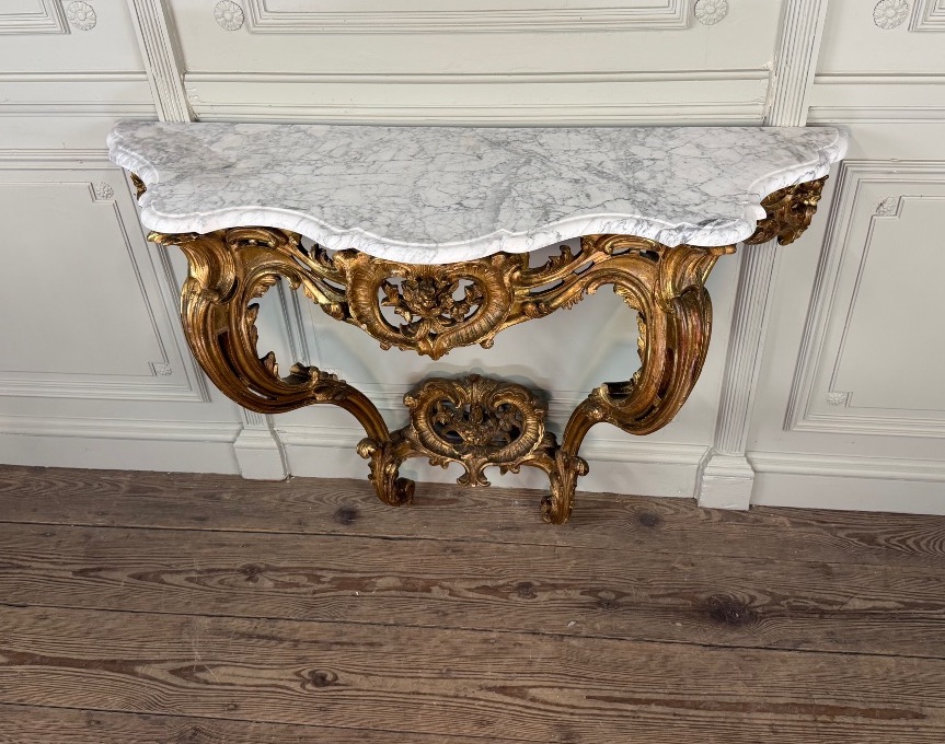 Louis XV-style Console Table In Carved And Gilded Wood, Circa 1880-photo-7