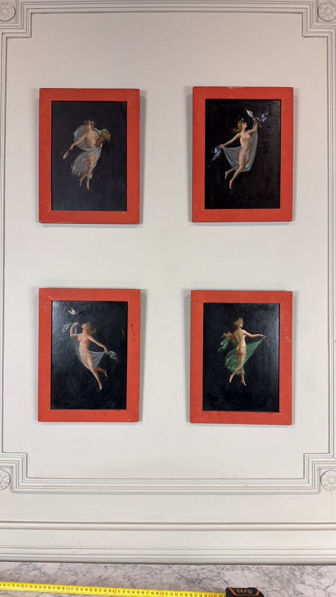 Suite de 4 allégories féminines, huile sur carton, d’aprèsTommaso Piroli (1752-1824) -photo-1