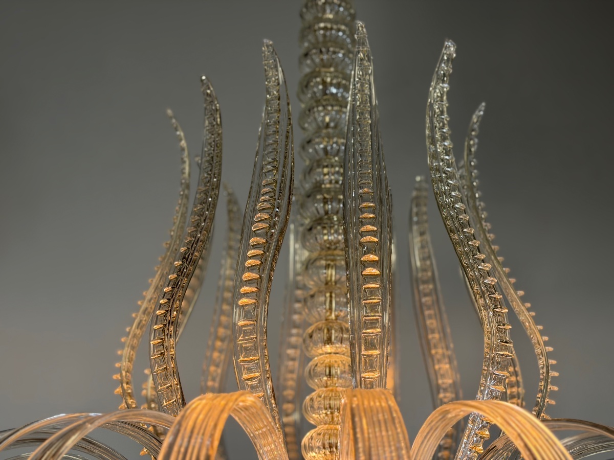 Large Art Deco Chandelier Made Of Murano Glass, Likely By Seguso, Circa 1930-photo-3