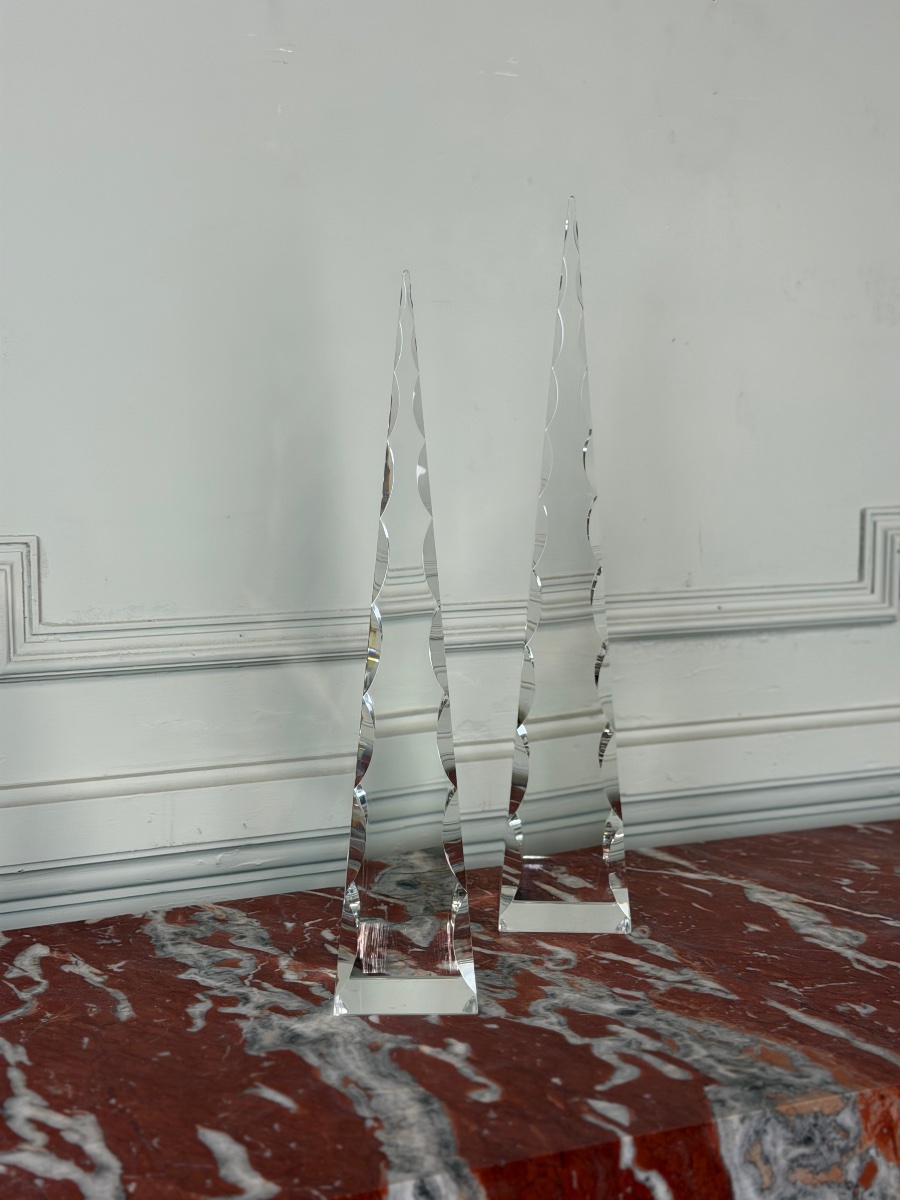 Two Obelisks Made Of Cut Crystal, Signed "archimede Seguso Murano" On The Bottom, Circa 1950-photo-3