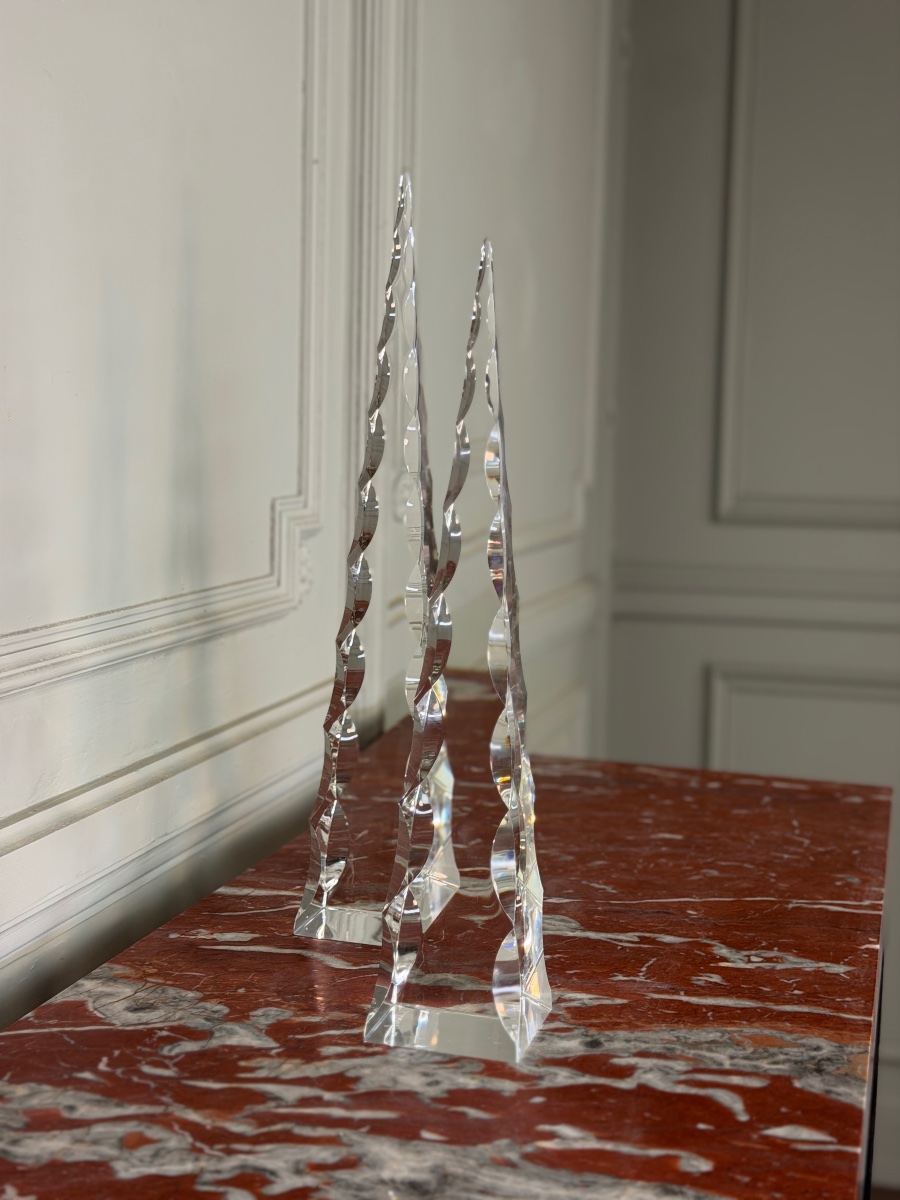 Two Obelisks Made Of Cut Crystal, Signed "archimede Seguso Murano" On The Bottom, Circa 1950-photo-4