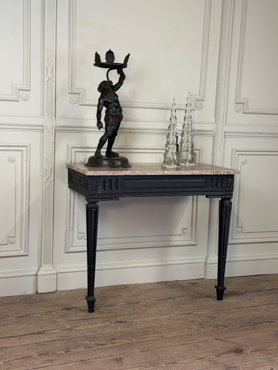 Console Louis XVI en chêne patiné noir, fin XVIIIème siècle-photo-3