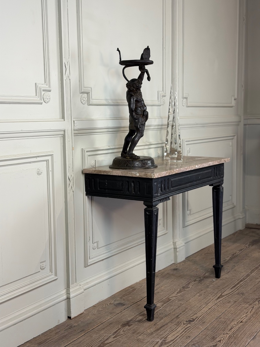 Console Louis XVI en chêne patiné noir, fin XVIIIème siècle-photo-4