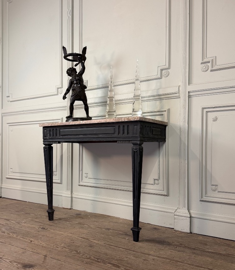 Console Louis XVI en chêne patiné noir, fin XVIIIème siècle-photo-1