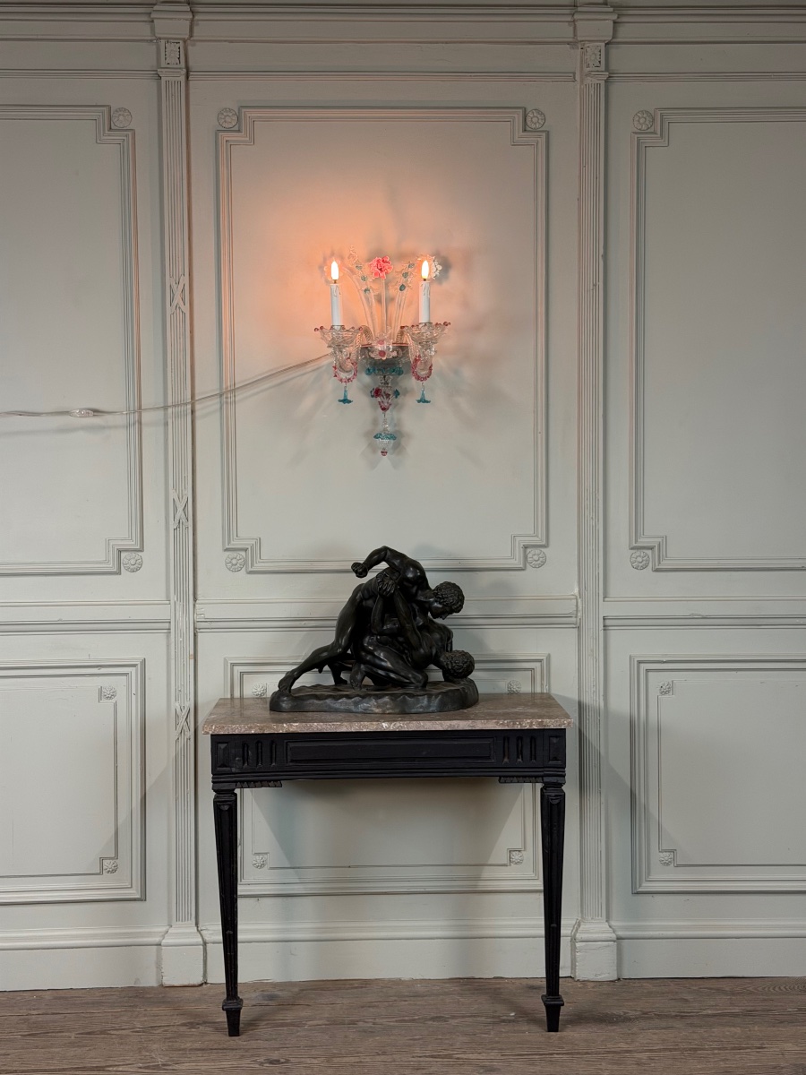 Console Louis XVI en chêne patiné noir, fin XVIIIème siècle-photo-2
