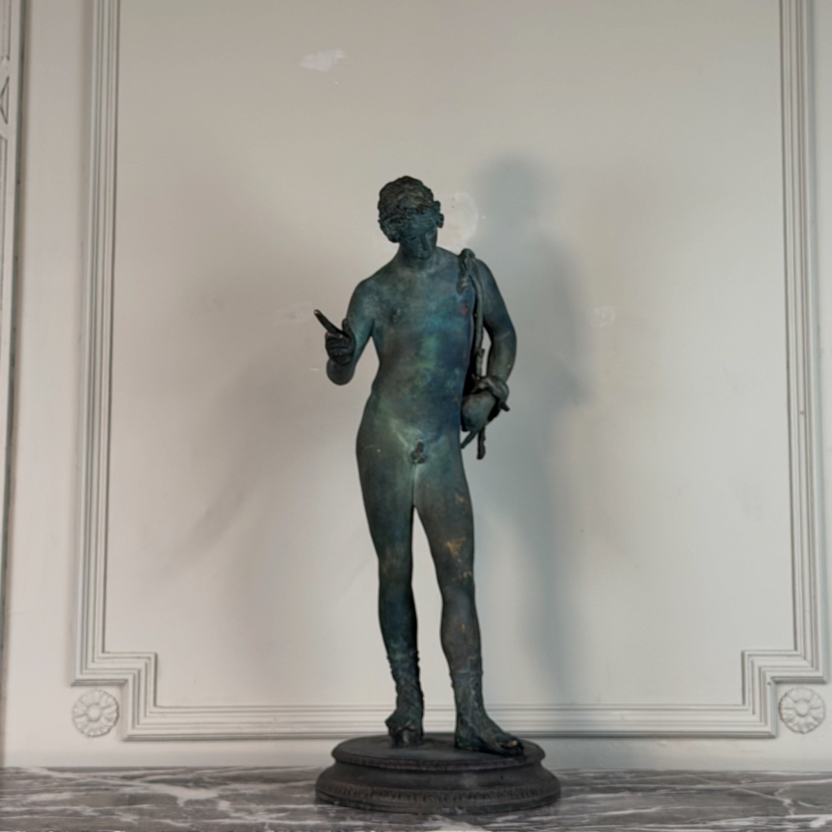 Narcisse, bronze d’après l’Antique, patine fouille, XIXeme siècle-photo-2