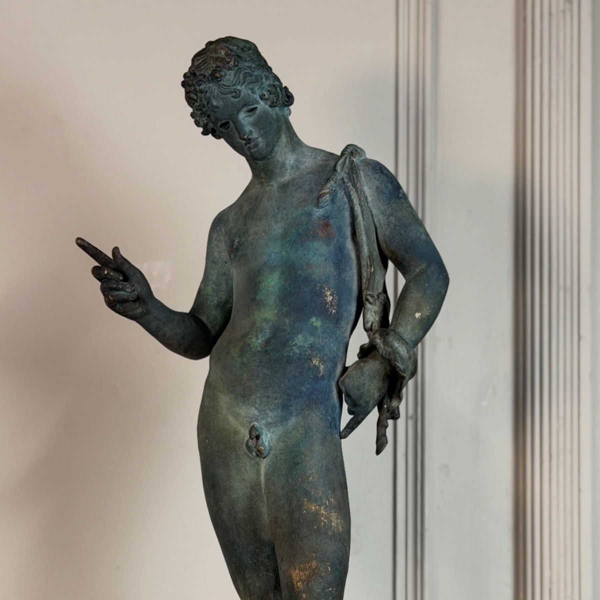 Narcisse, bronze d’après l’Antique, patine fouille, XIXeme siècle-photo-3