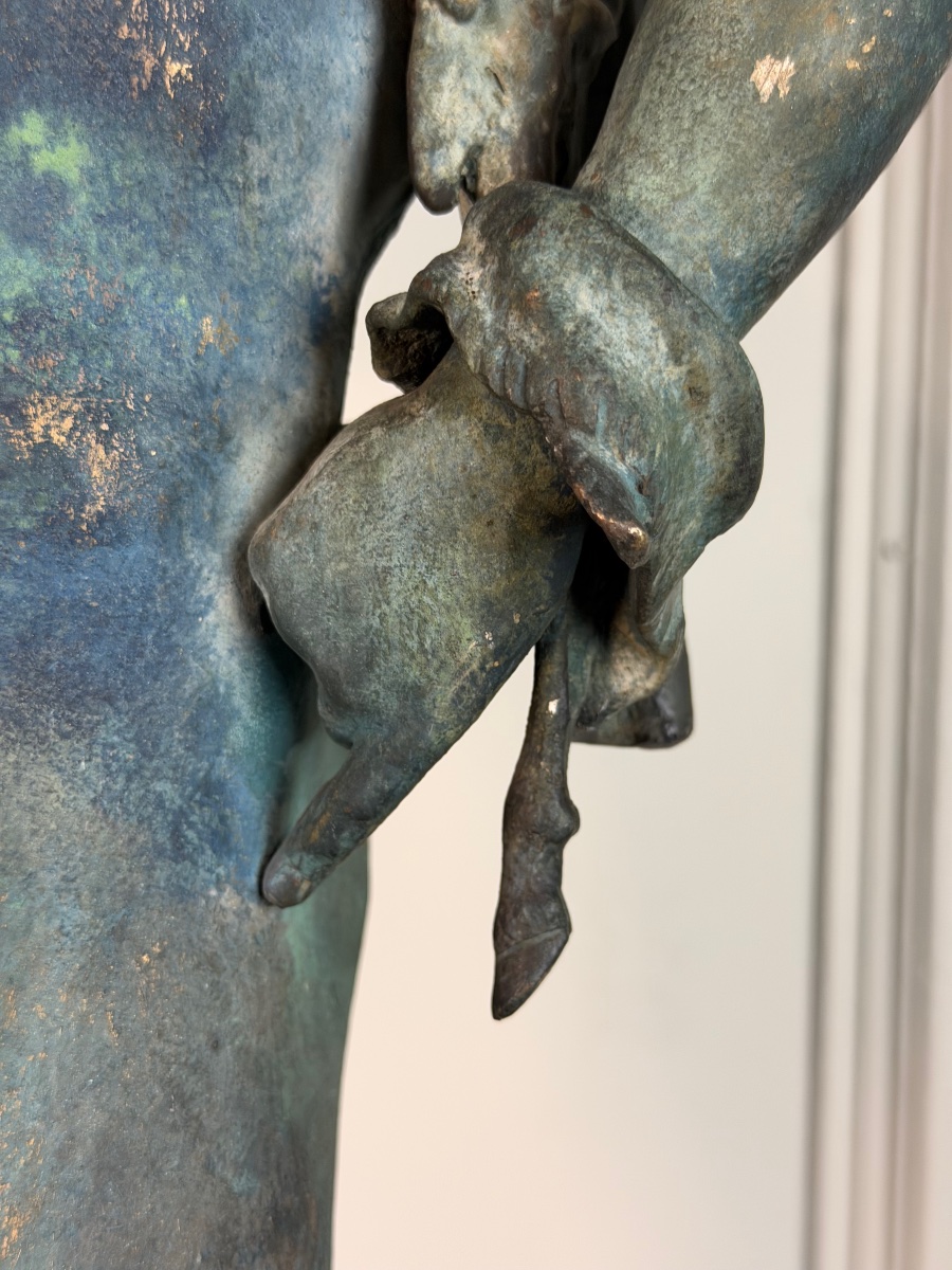 Narcisse, bronze d’après l’Antique, patine fouille, XIXeme siècle-photo-2