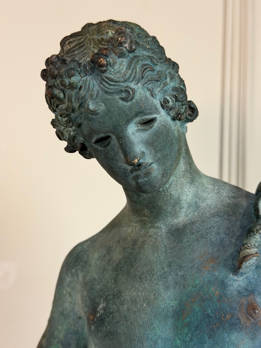 Narcisse, bronze d’après l’Antique, patine fouille, XIXeme siècle-photo-3