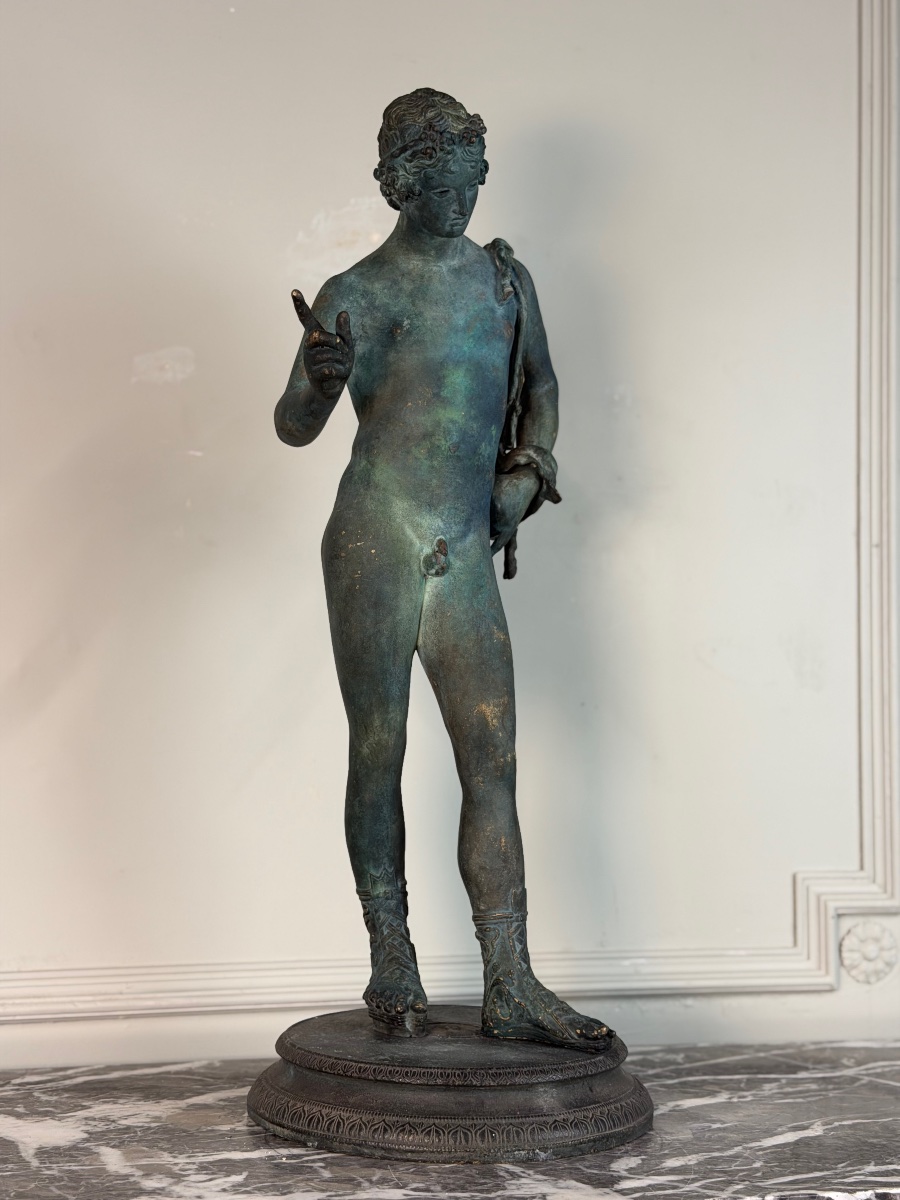 Narcisse, bronze d’après l’Antique, patine fouille, XIXeme siècle-photo-4
