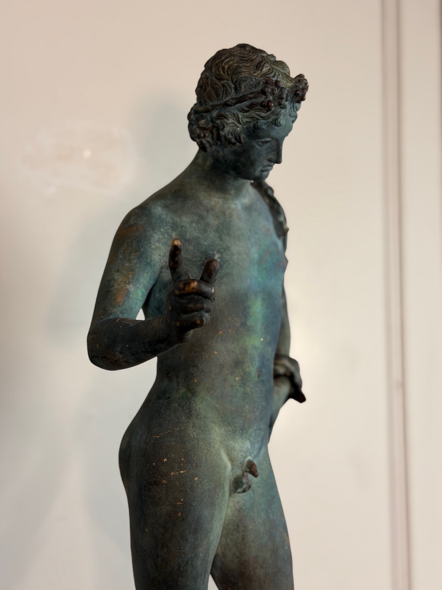 Narcisse, bronze d’après l’Antique, patine fouille, XIXeme siècle-photo-5