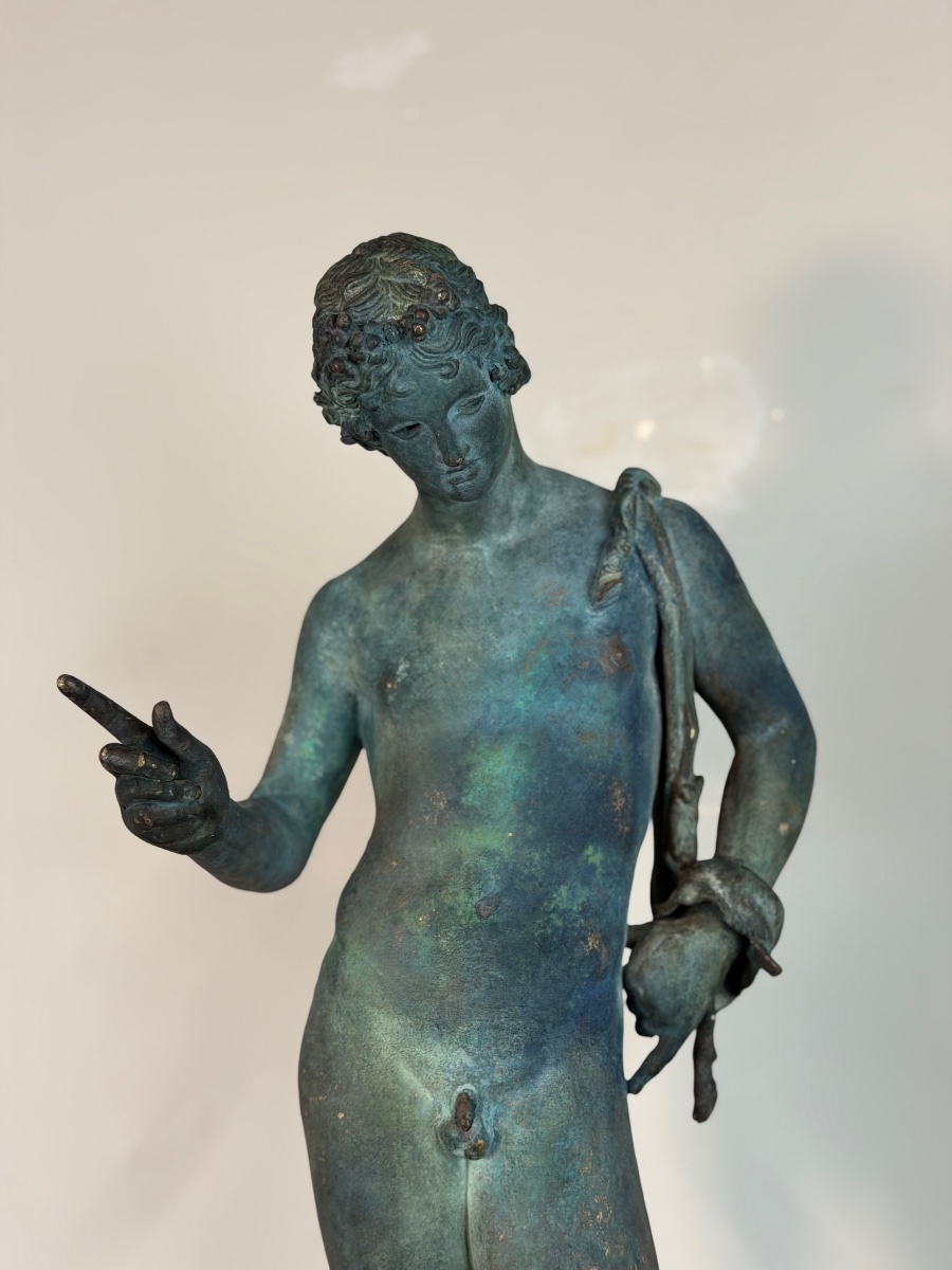 Narcisse, bronze d’après l’Antique, patine fouille, XIXeme siècle-photo-7