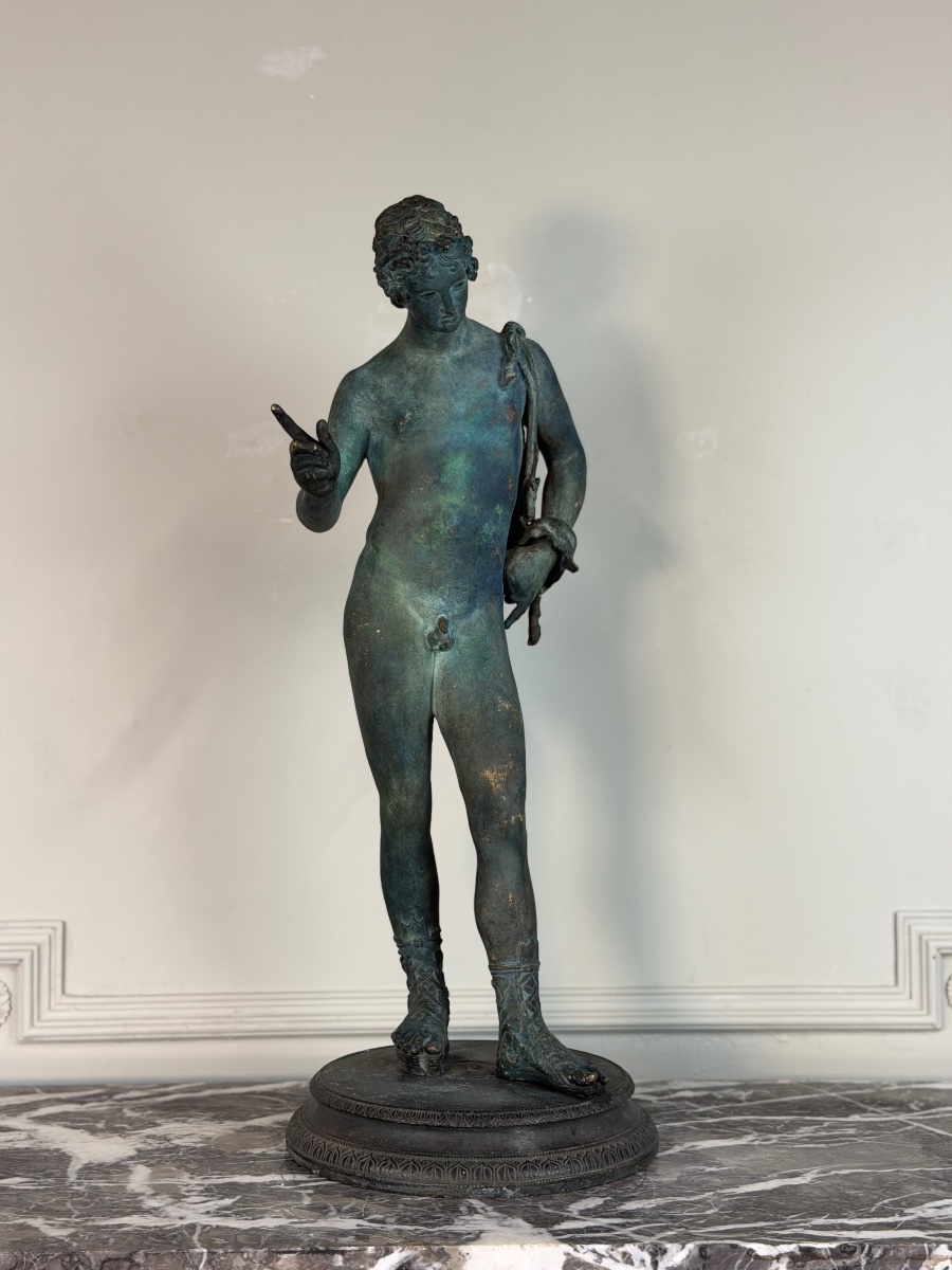 Narcisse, bronze d’après l’Antique, patine fouille, XIXeme siècle-photo-8