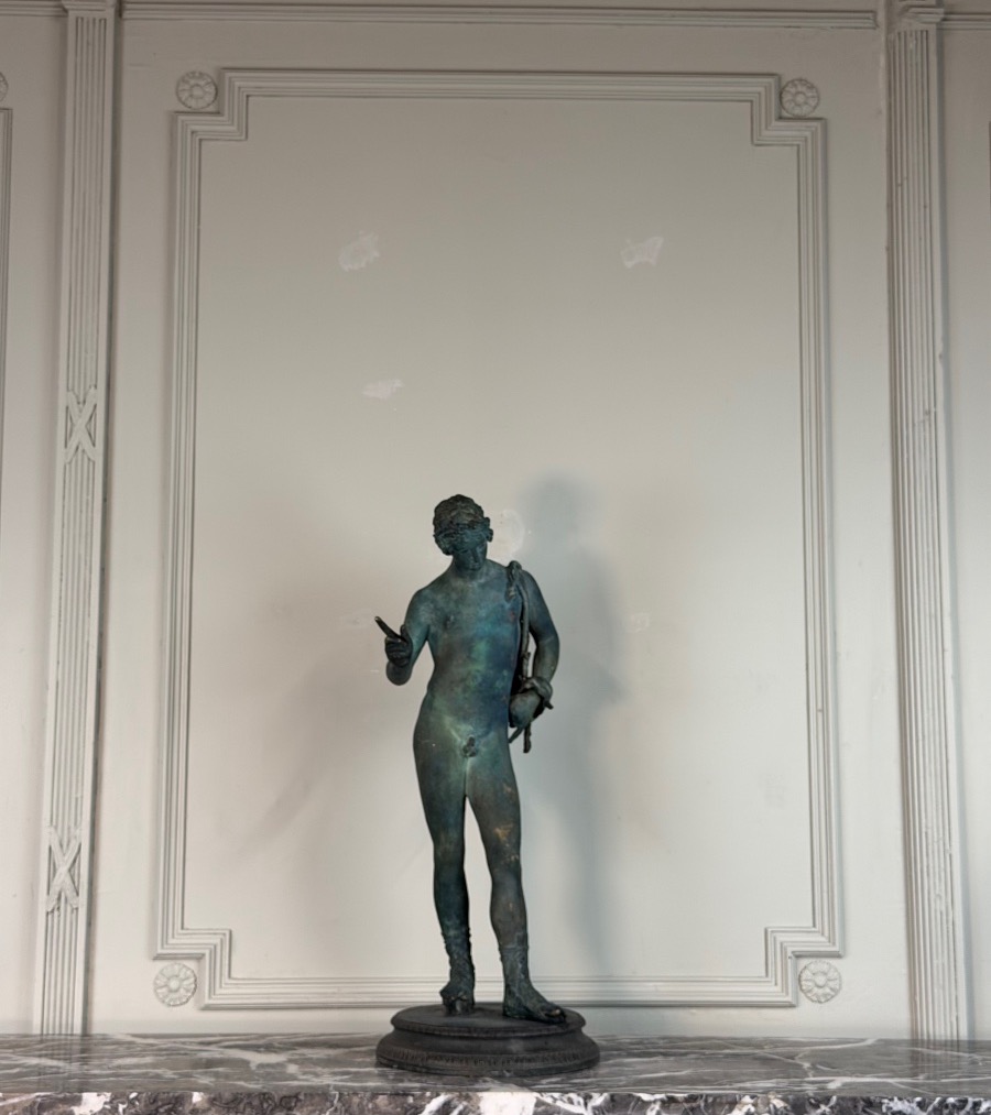 Narcisse, bronze d’après l’Antique, patine fouille, XIXeme siècle
