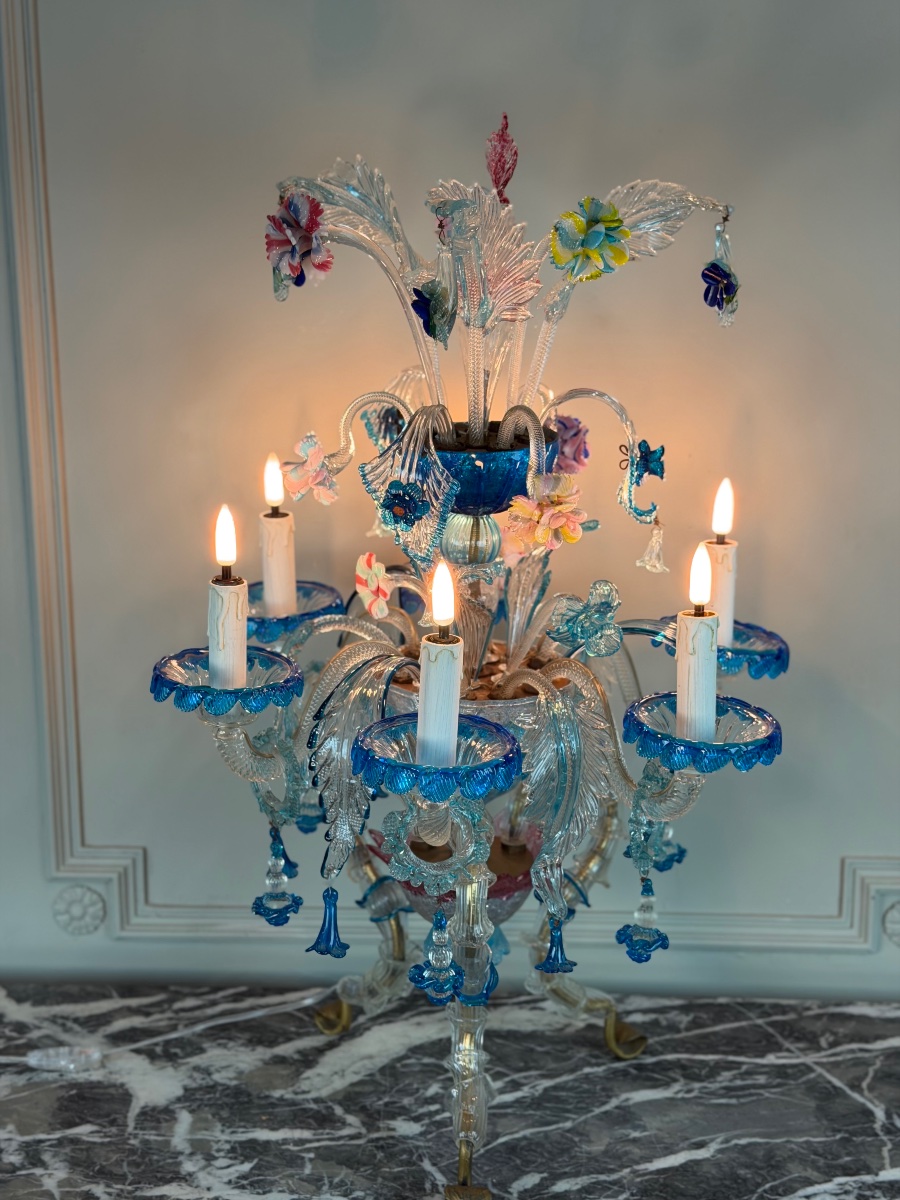 Multicolored Venetian Murano Glass Chandelier, Circa 1920-photo-3
