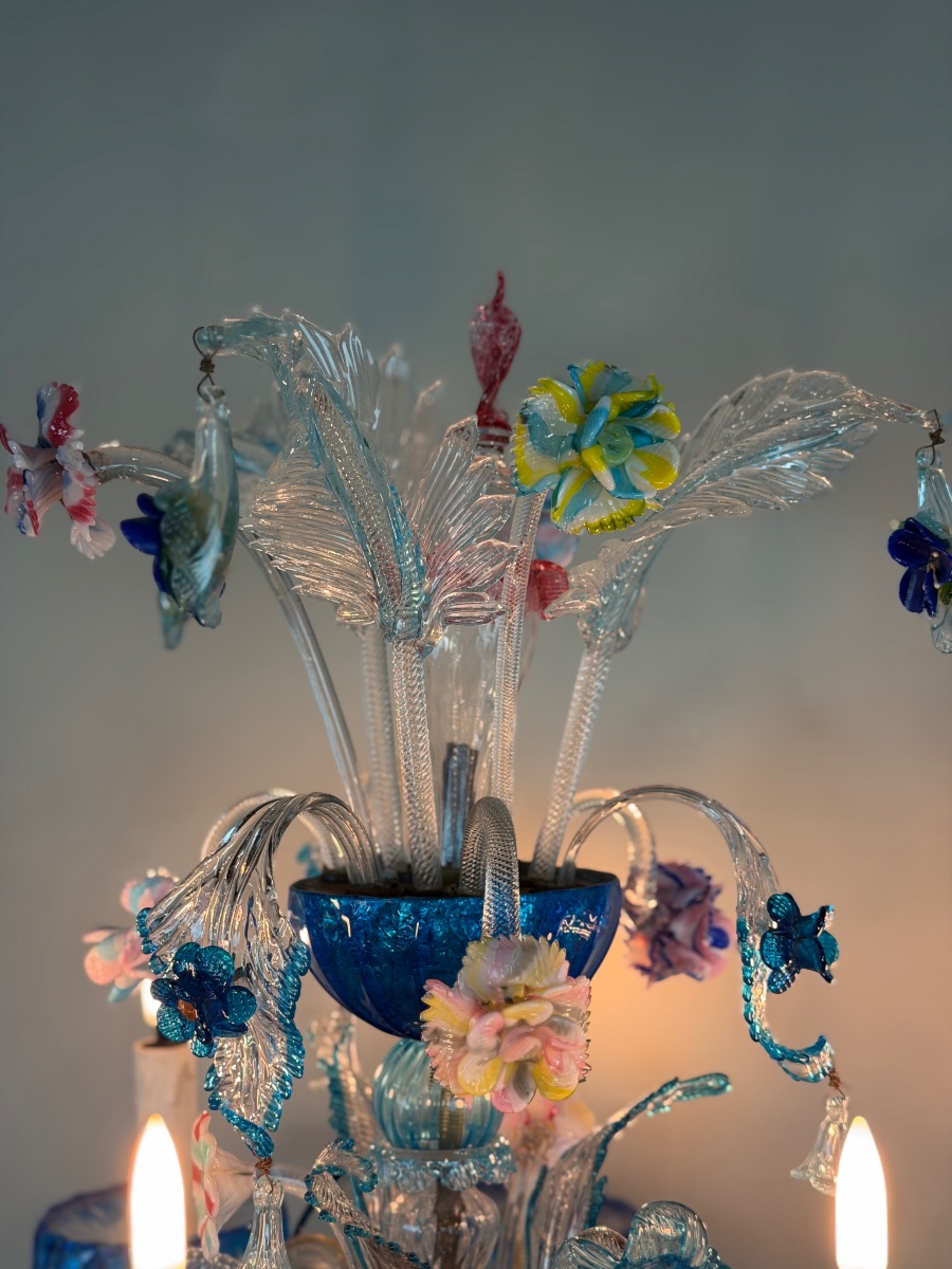 Multicolored Venetian Murano Glass Chandelier, Circa 1920-photo-4