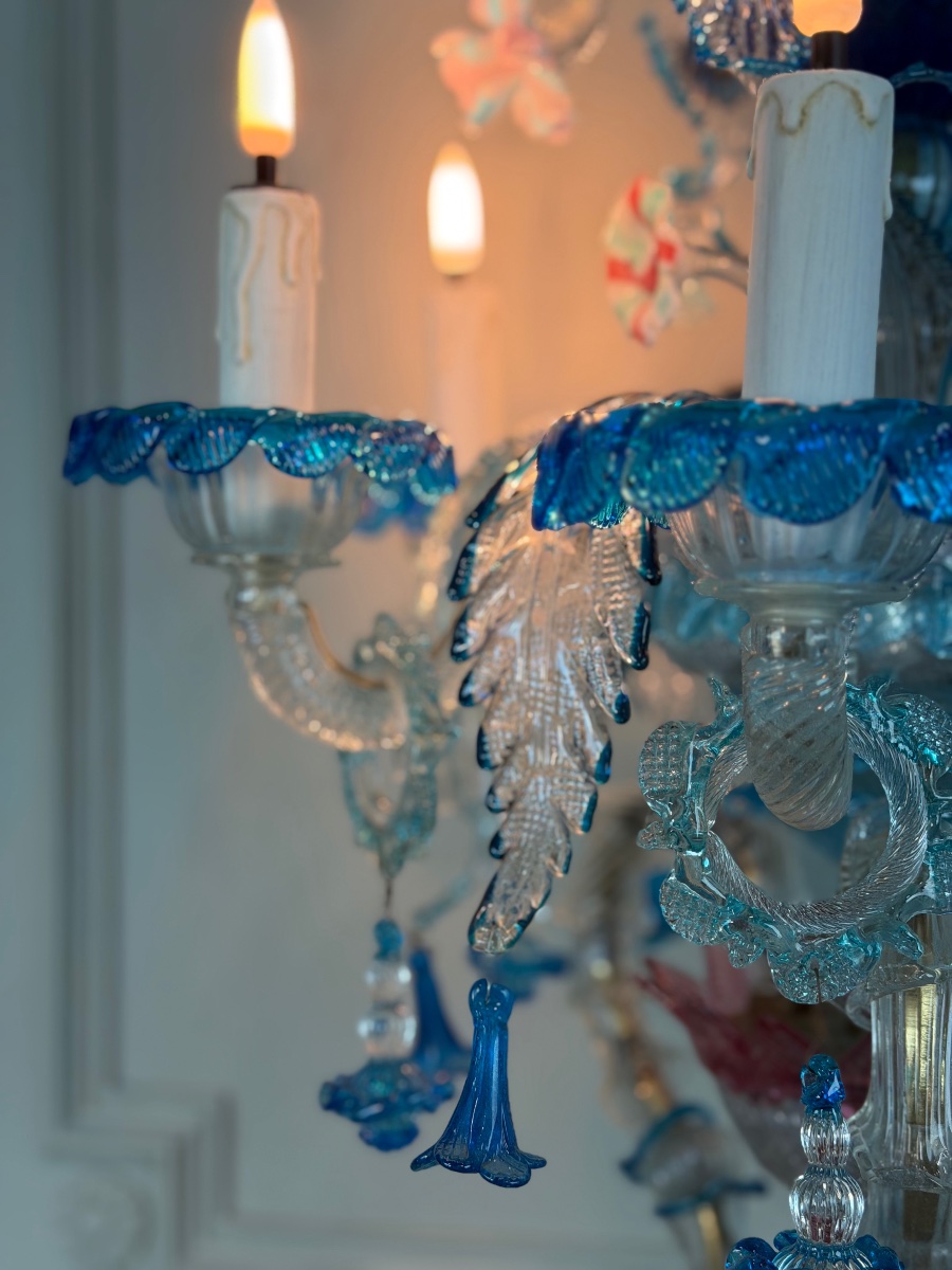 Multicolored Venetian Murano Glass Chandelier, Circa 1920-photo-2