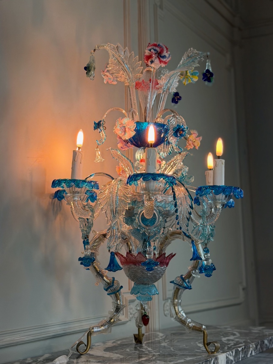 Multicolored Venetian Murano Glass Chandelier, Circa 1920-photo-4